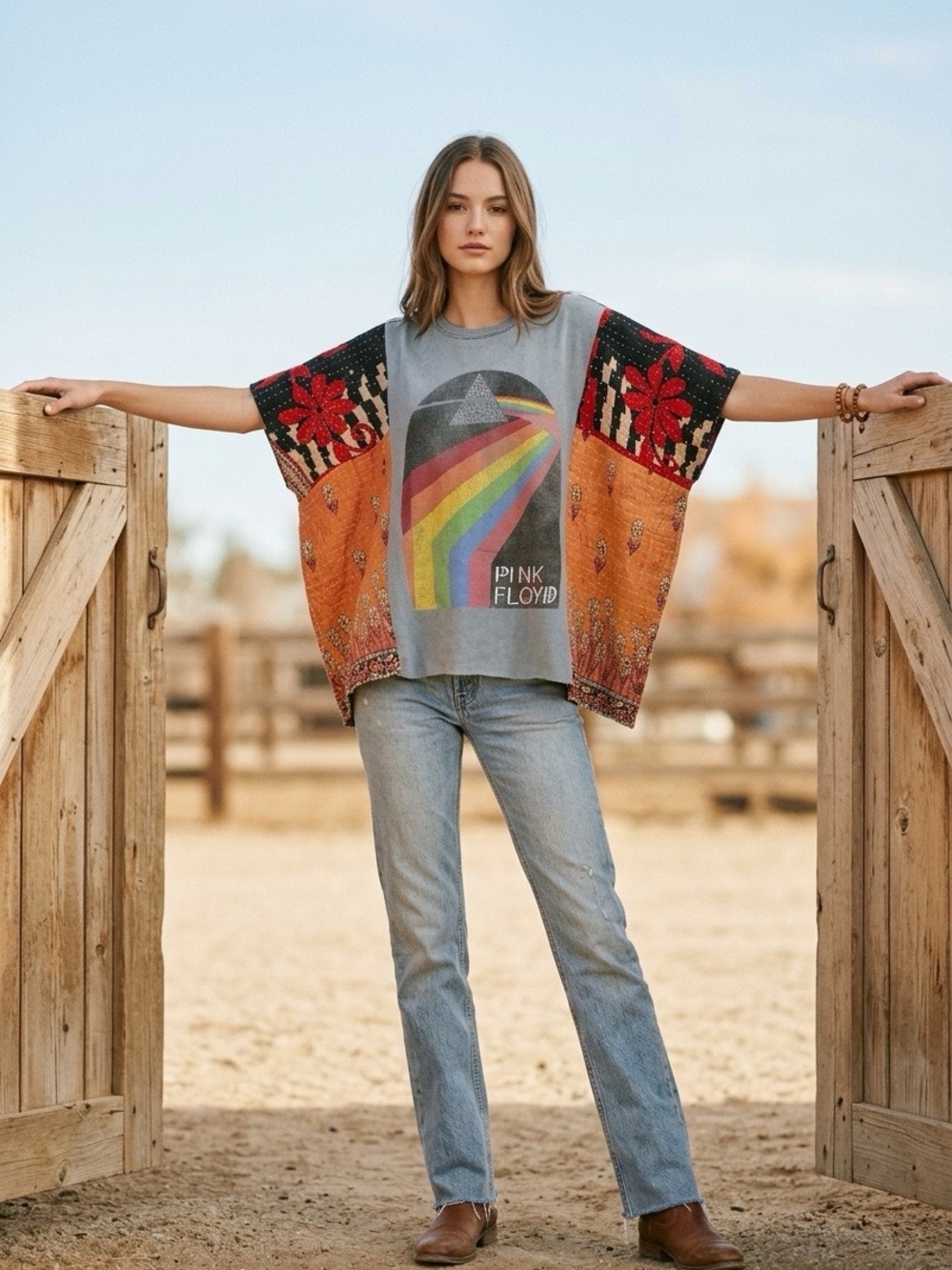 Handcrafted Upcycled Pink Floyd Kantha Tunic NWT One Size
